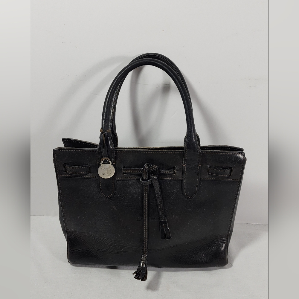 VINTAGE DOONEY & BOURKE ALSO TASSEL SATCHEL BAG, LEATHER, BLACK,AUTHENTIC